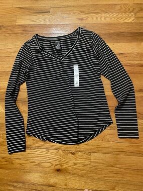 Sonoma Black & White Striped V-Neck Tee